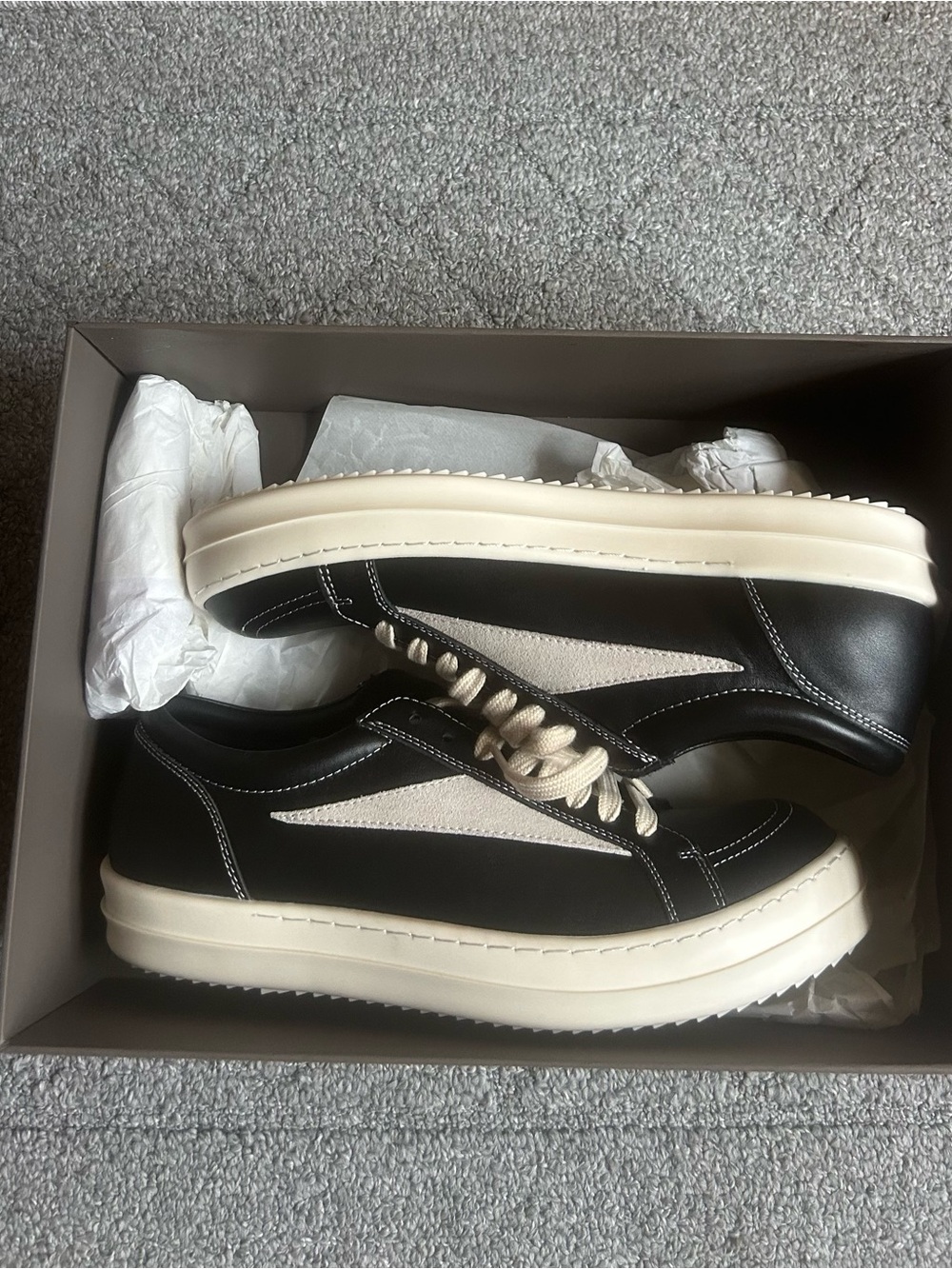 Rick Owens Black & Cream Low-Top Leather Sneakers
